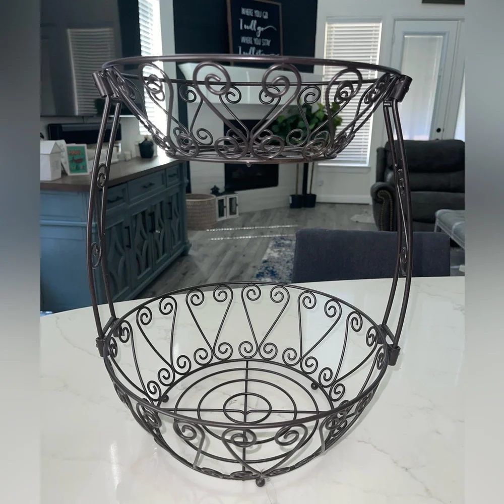 Simple Houseware Bronze 2-Tier‎ Countertop Fruit Basket Bowl Storage